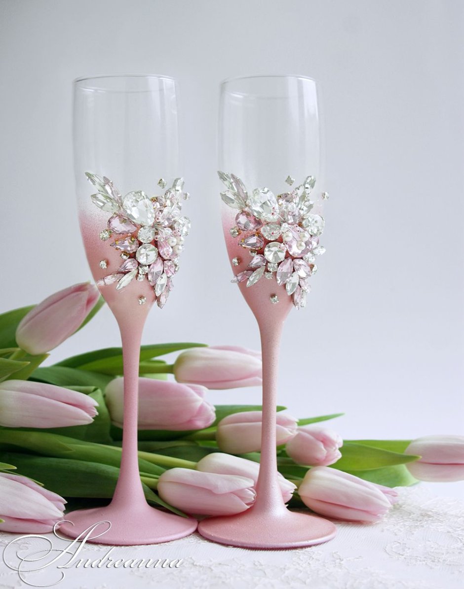 Бокалы для свадьбы розовые