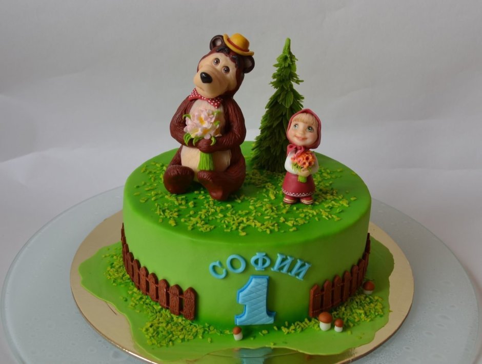 Торт на день рождения 2 годика мальчику Маша и медведь
