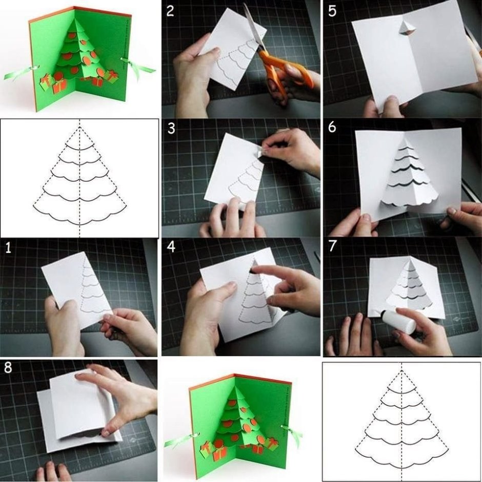 Открытка с новогодней ёлочкой в стиле оригами