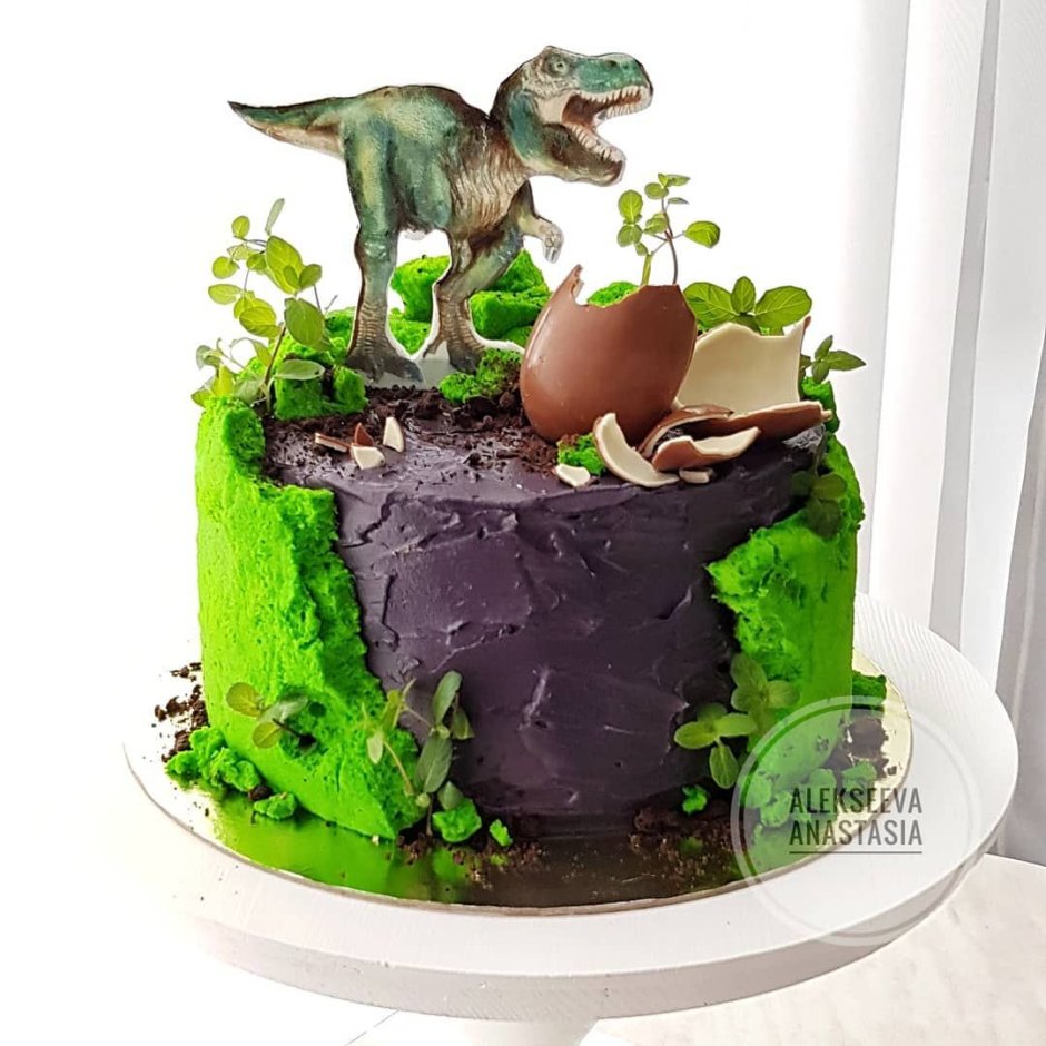 Зеленый торт с динозаврами