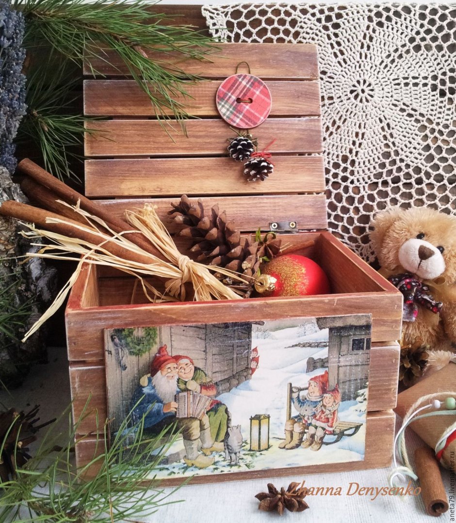 Деревянные ящики для декора на новый год