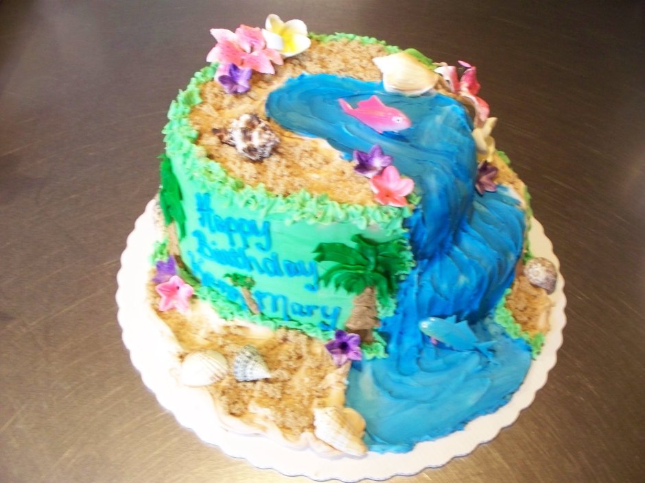 Торт с динозаврами и водопадом