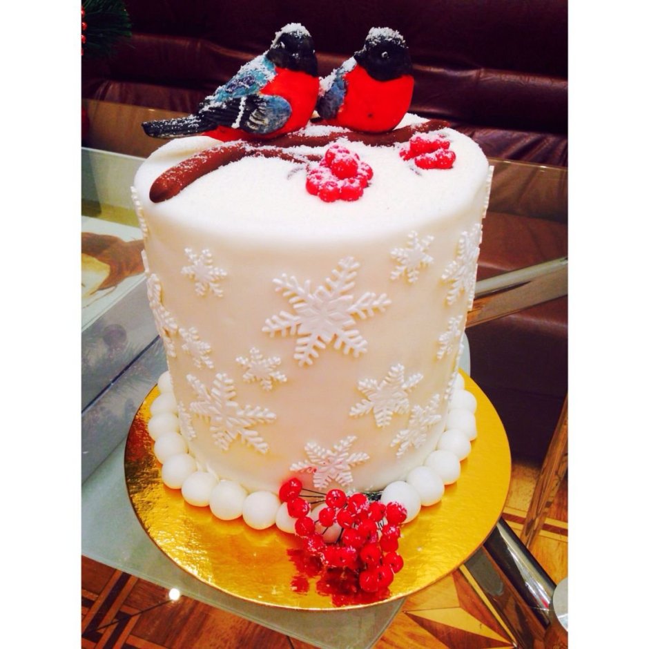 Торт со снегирями 25 лет свадьбы