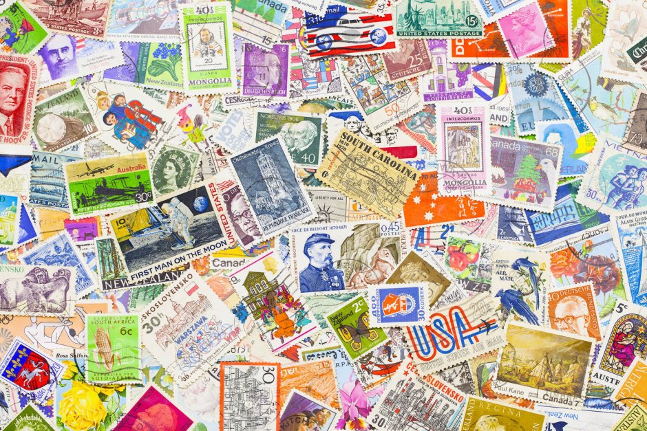 Коллаж из открыток и марок