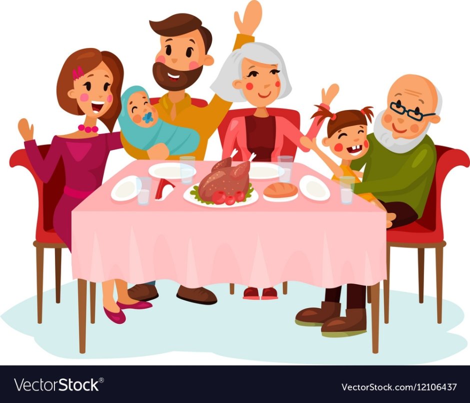 Мультяшная семья за столом