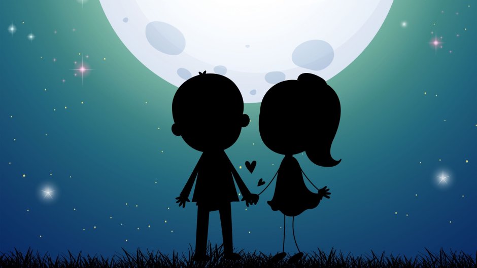 Мальчик и девочка под луной