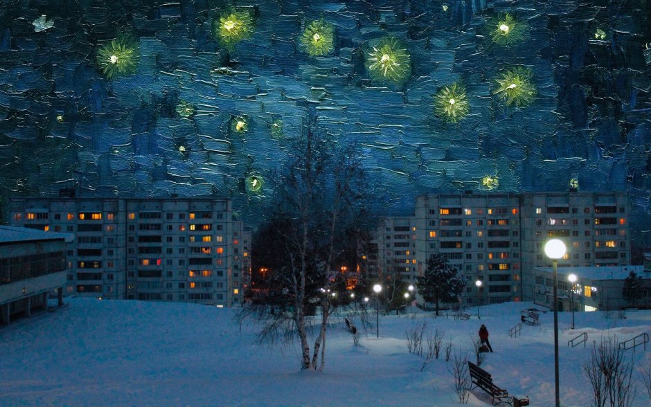 Многоэтажки зимой ночью