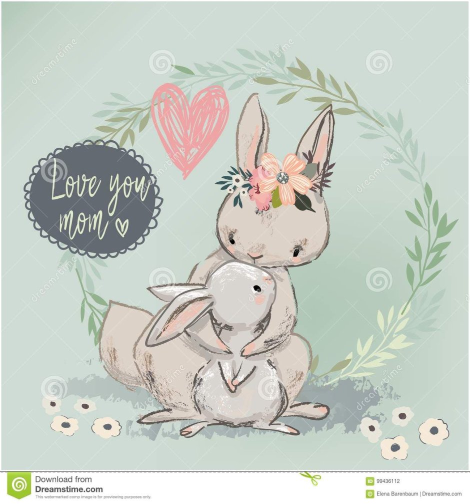 Иллюстрации день матери кролики милые