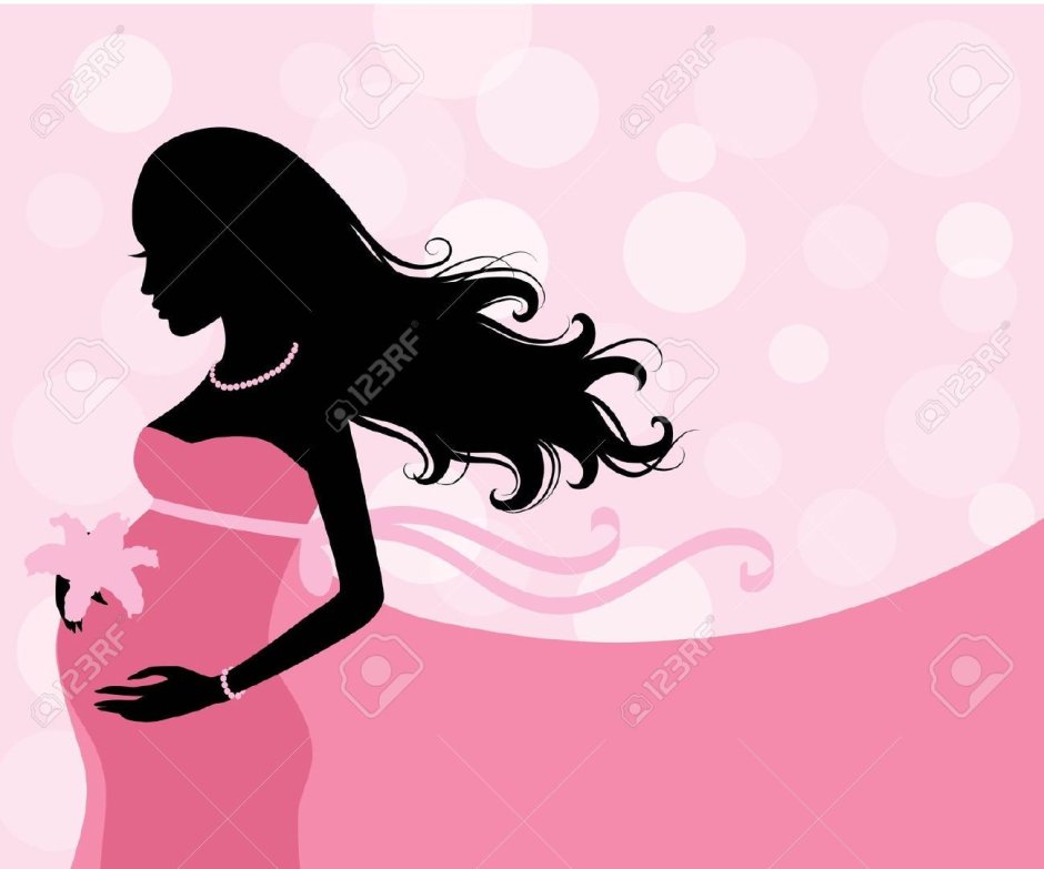Силуэт беременной женщины на розовом фоне