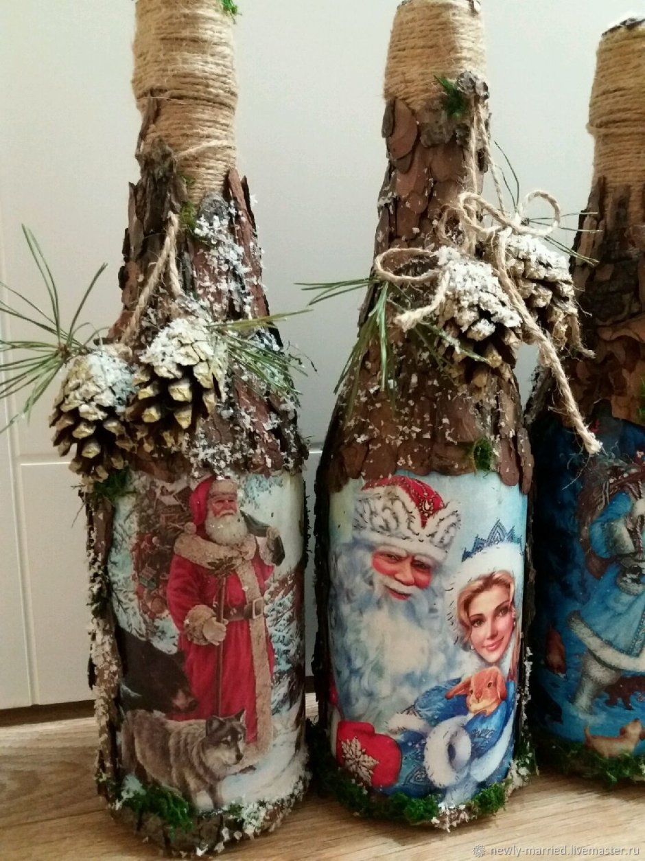 Новогодний декор бутылок