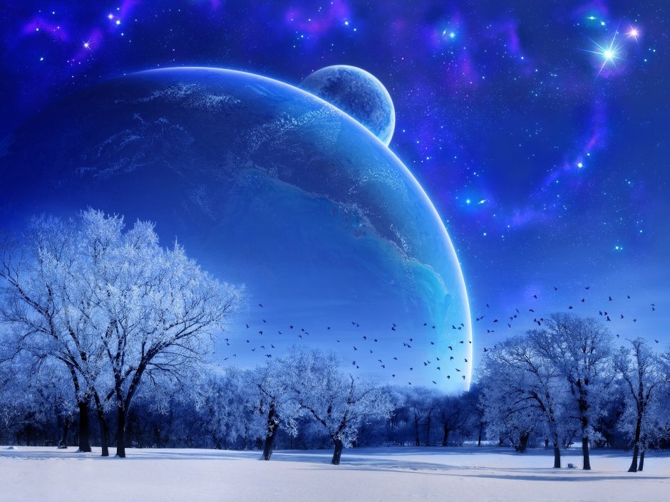 Зима Луна звезды