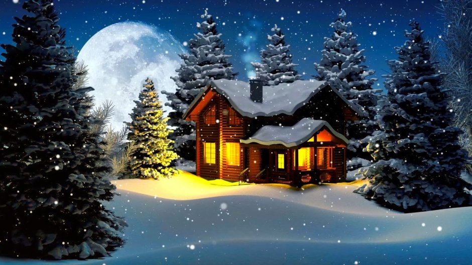 Картинка загородный дом в снегопад