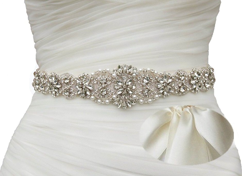 Silver thin Pearl Rhinestone Belt Sash Applique Chain hot Glued on Wedding Bridal Dress Gown riem accessori Donna b63
