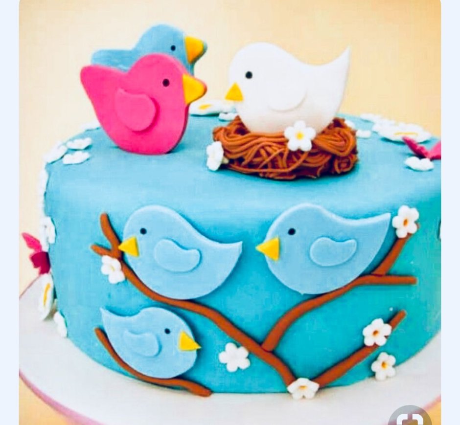 Торт с птичками и цветами