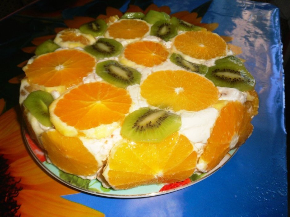 ЖЕЛЕЙНЫЙ торт с фруктами и бисквитом