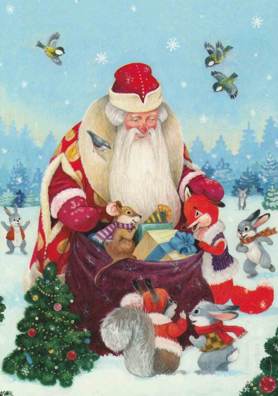 Дед Мороз у окна открытка СССР