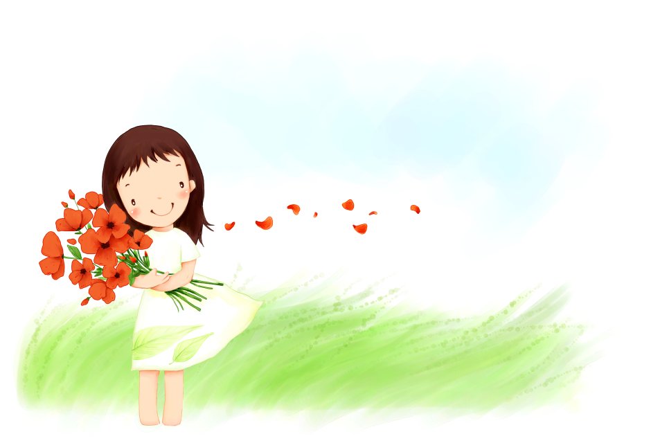 Девочка с цветами детский рисунок