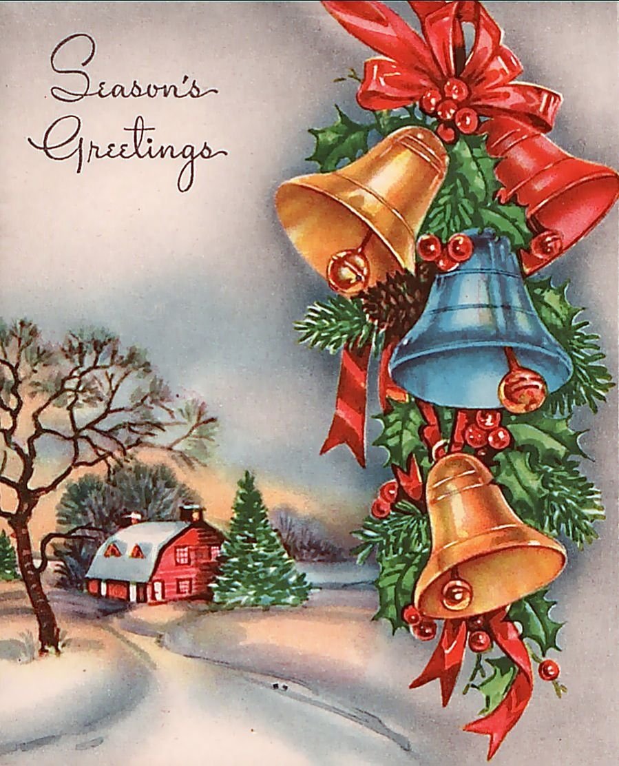 Рождественская открытка колокольчики