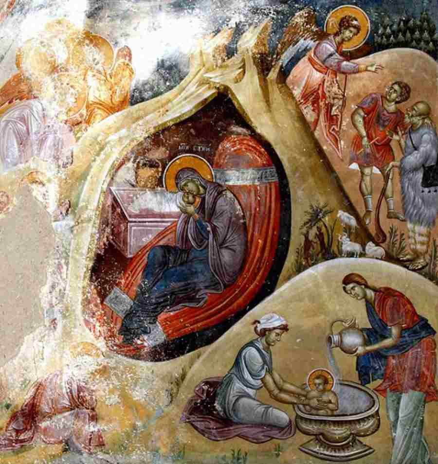 Рождество Христово фреска монастырь Студеница Сербия