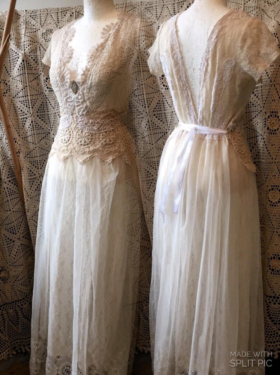 Кремовое кружевное свадебное платье Винтаж