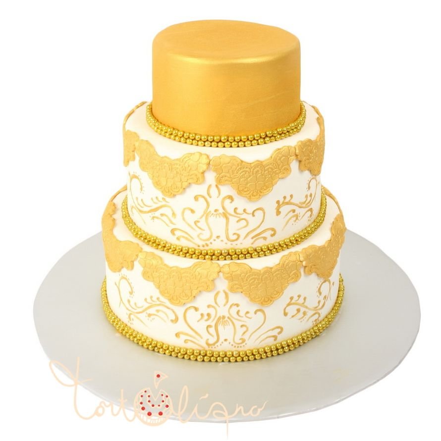 Белые Свадебные торты с золотым кружевом