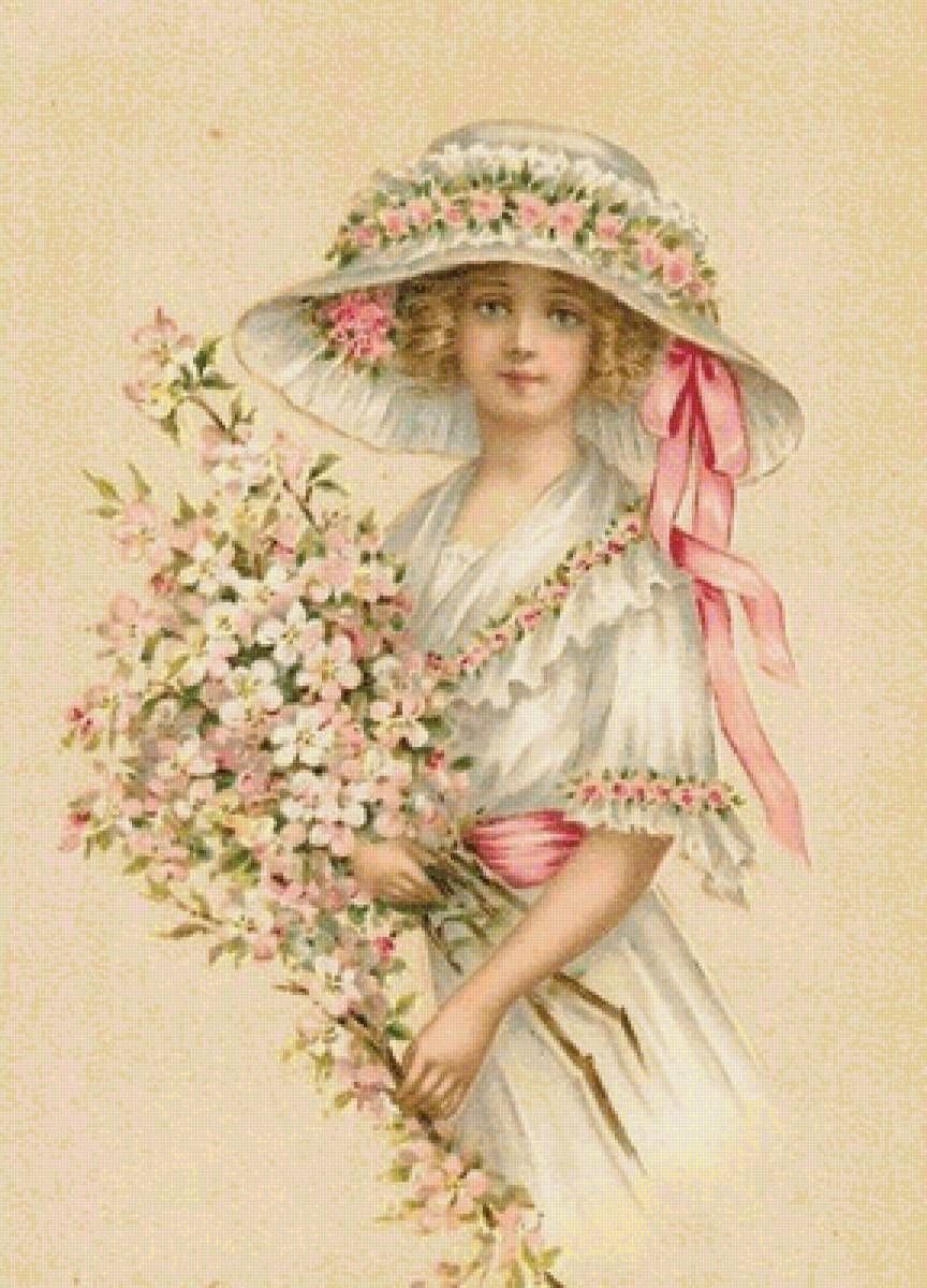 Винтажная открытка дама с цветами