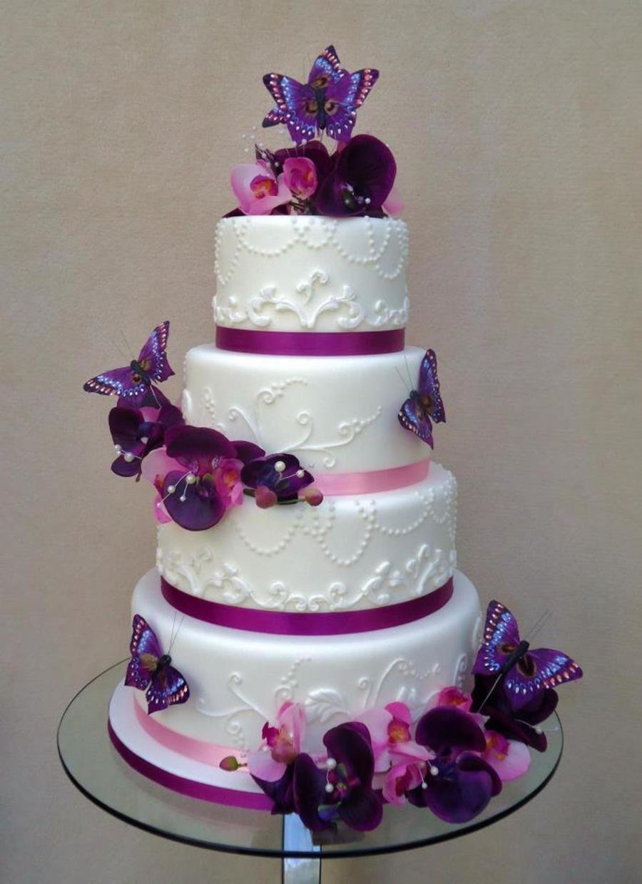 Фиолетовый торт с бабочками одноярусный