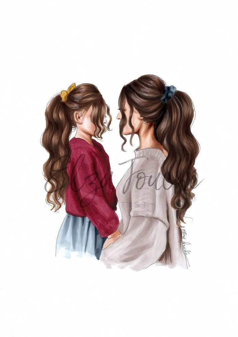 Мама и дочка рисунок