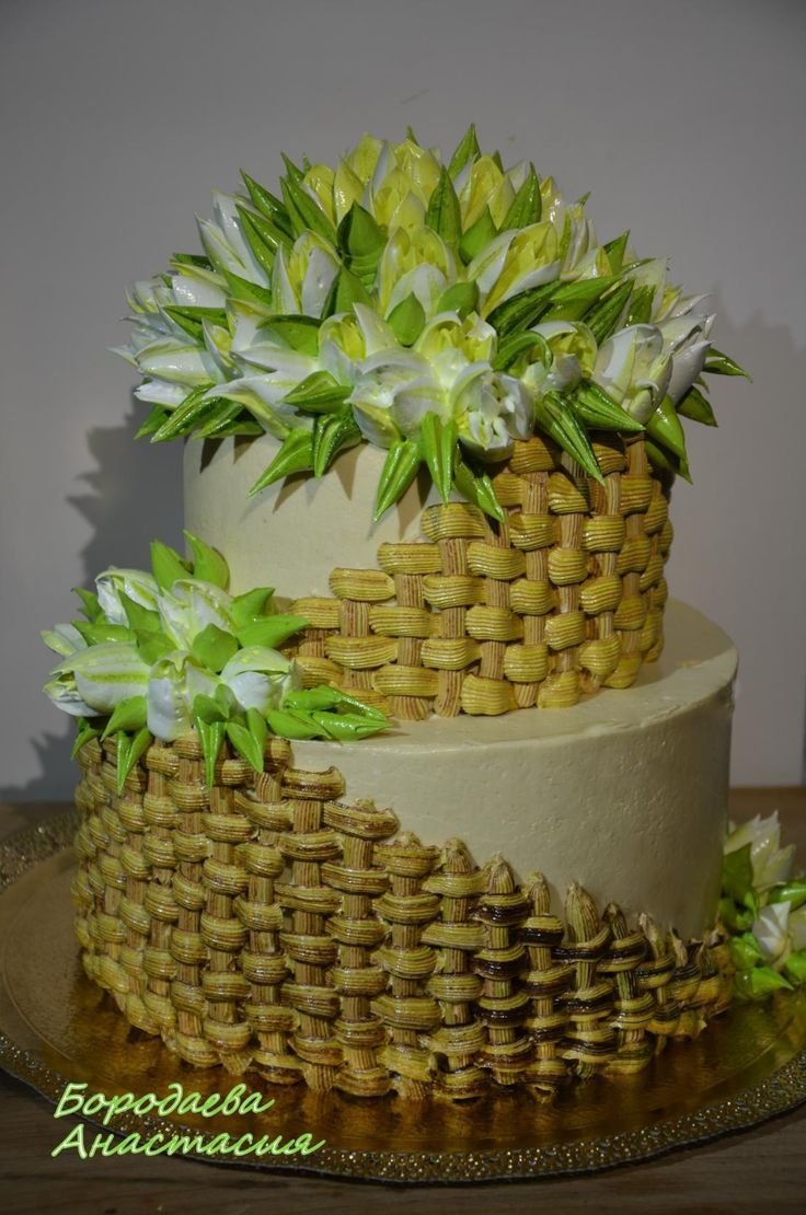 Украшение торта корзина с цветами