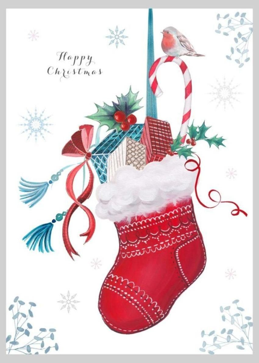 Рождественские носки акварель