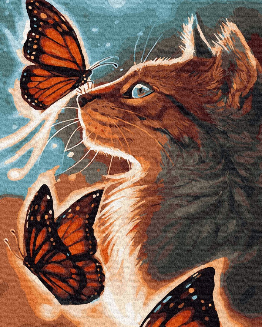 Алмазная мозаика кошка с бабочкой