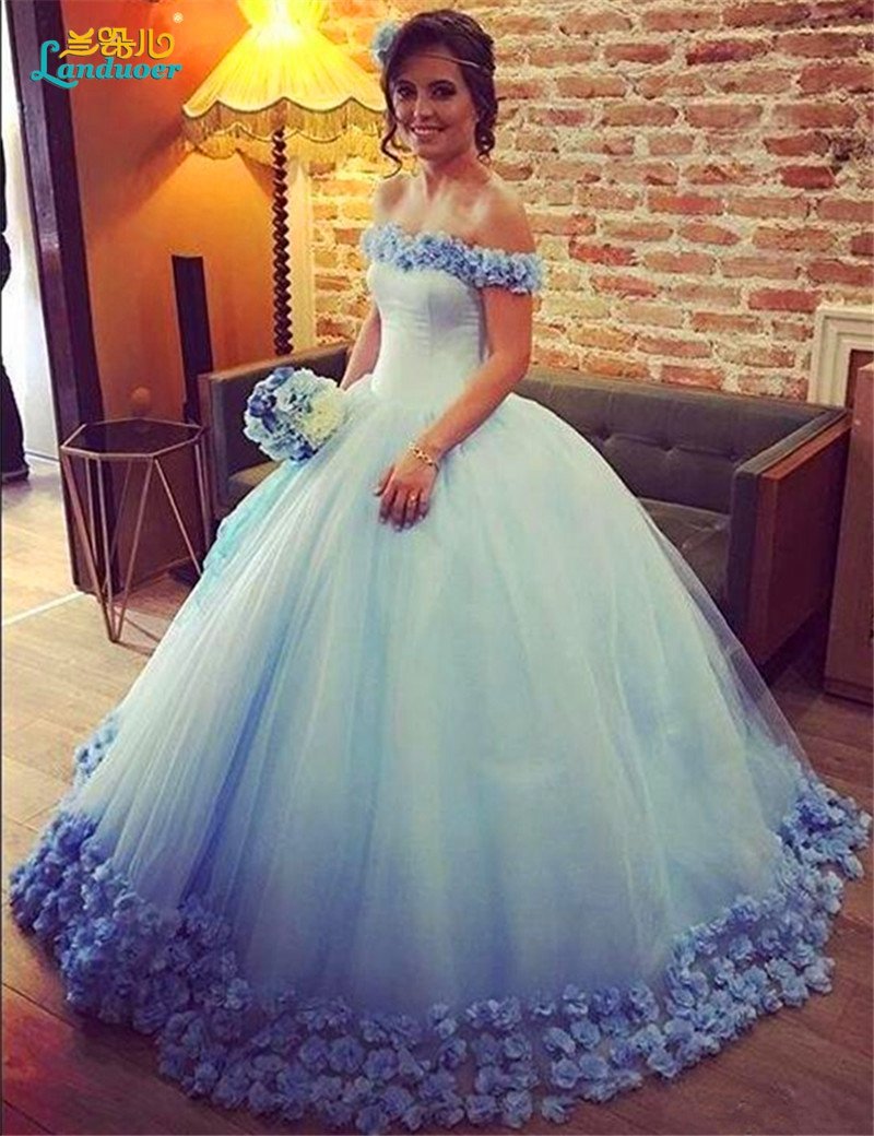 Синее свадебное платье пышное