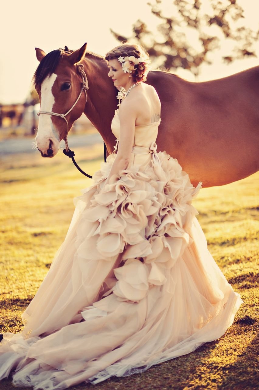 Невеста на лошади со шлейфом