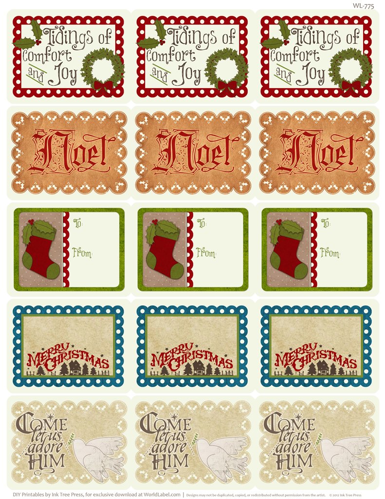 Наклейки для распечатки новогодние марки