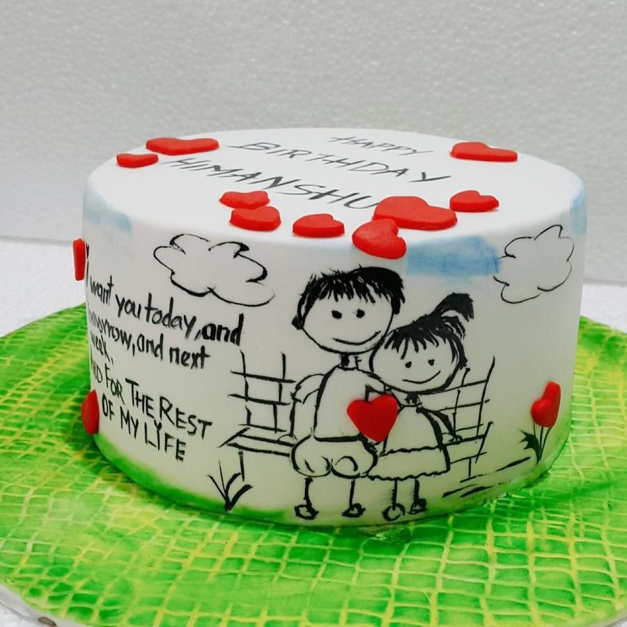 Рисунок влюбленных на торте