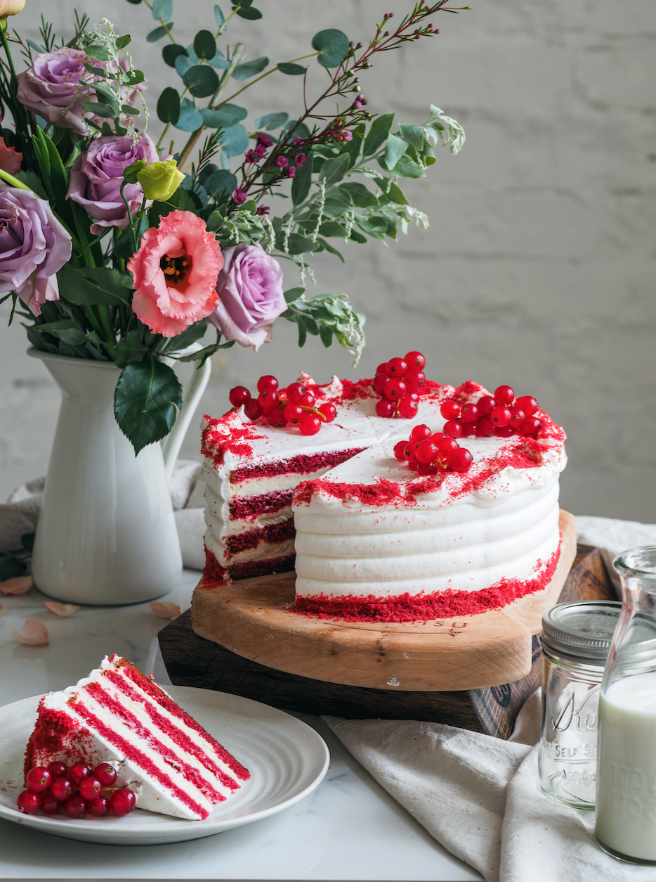 Открытый свадебный торт красный бархат