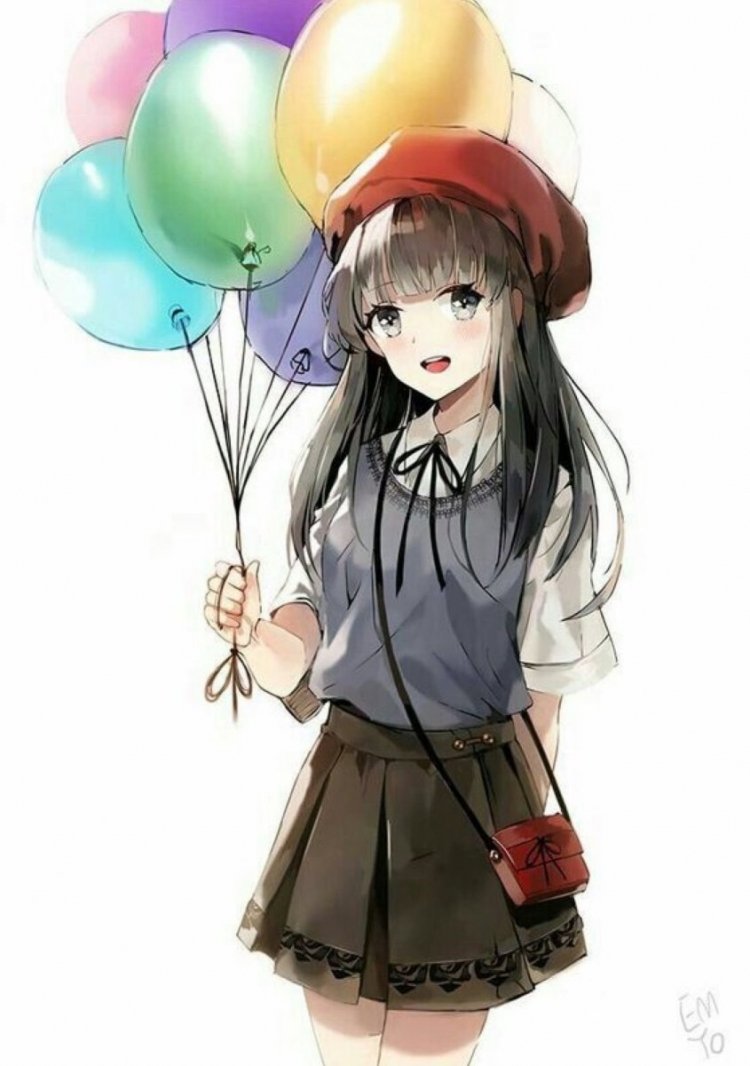 Аниме девушка с шариками
