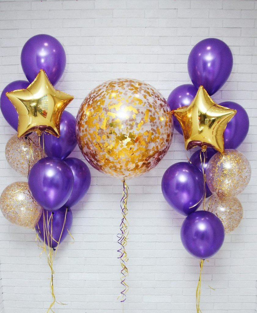 Фиолетовые и золотые шары