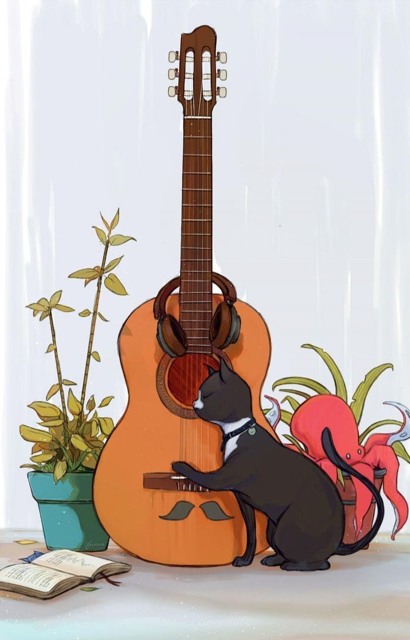 Кот с гитарой картинки