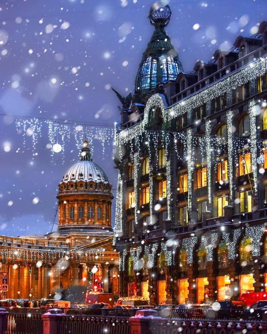 Дом Зингера в Санкт-Петербурге зимой
