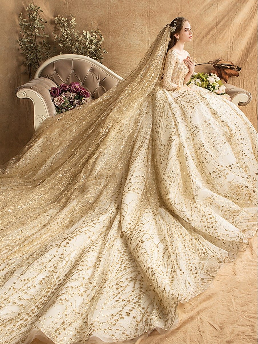 Свадебные платья пышные белые с золотым