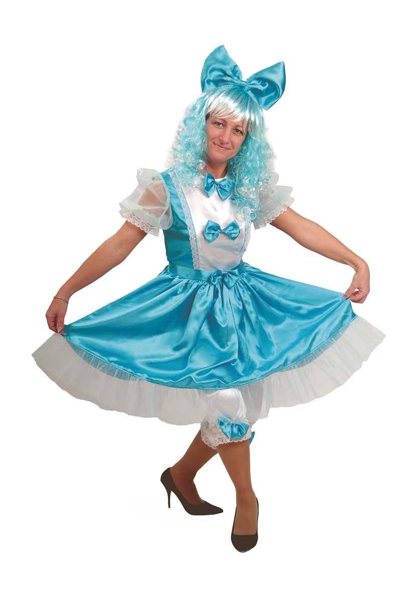 Карнавальный костюм "Мальвина" (платье, панталоны, бант, парик)