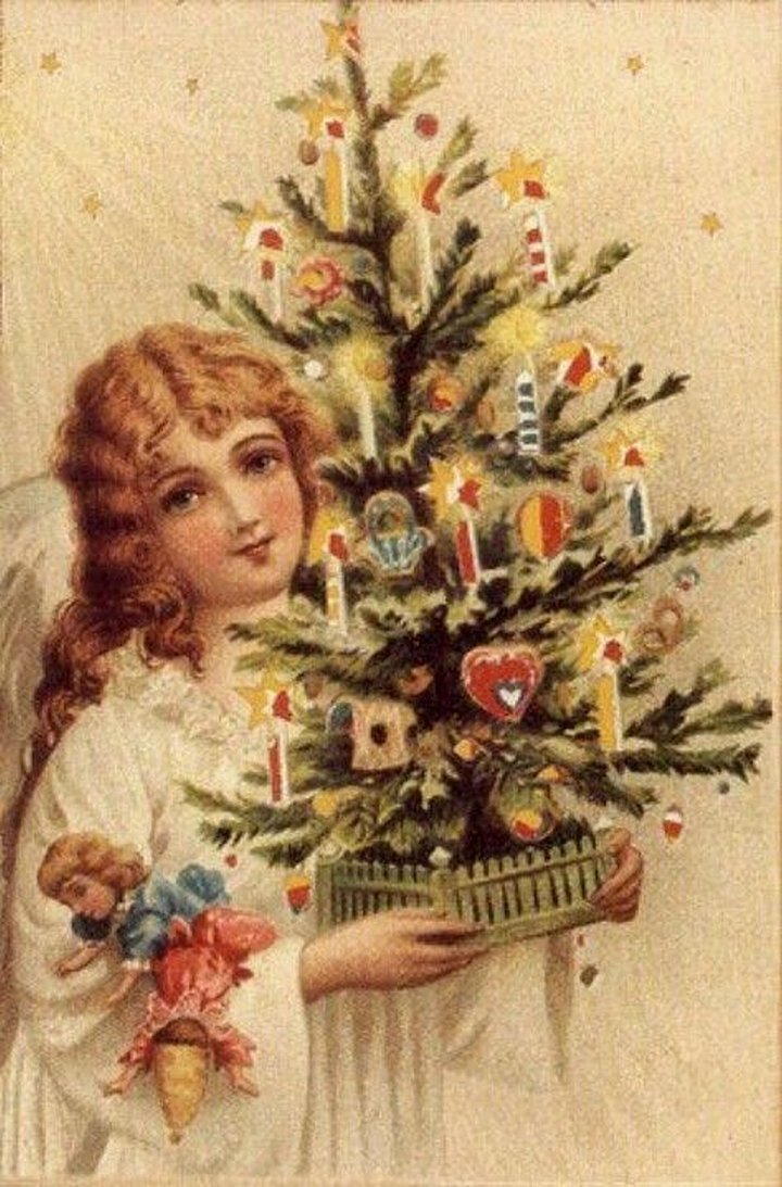 Старые новогодние открытки с елкой