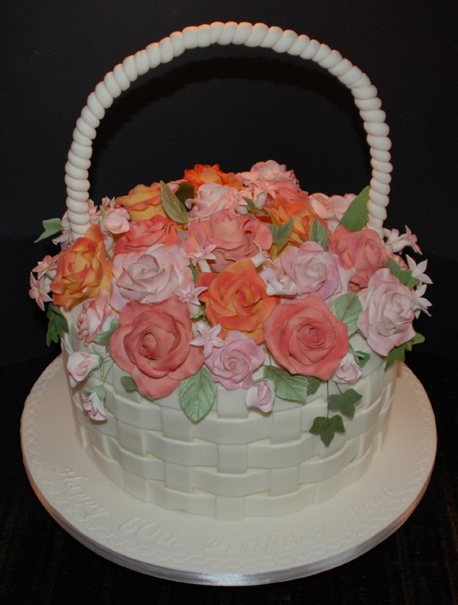 Торт квадратная корзина с цветами