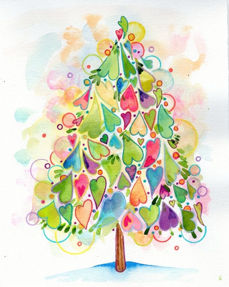 Новогодняя елка акварель