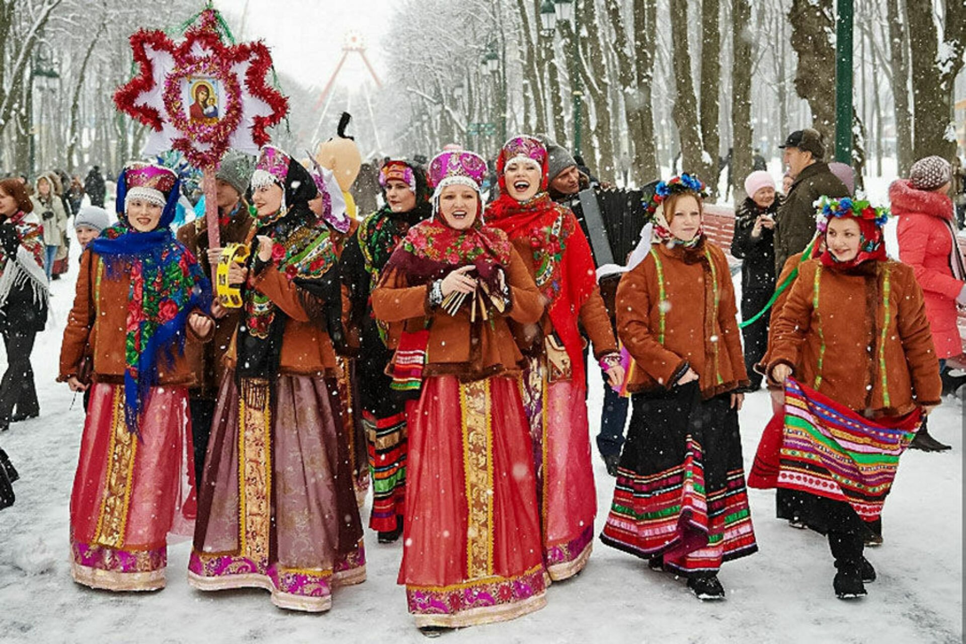 Слушать русское рождество. Рождественские гульянья. Новогодние народные гуляния. Святки колядки. Фольклорный праздник.