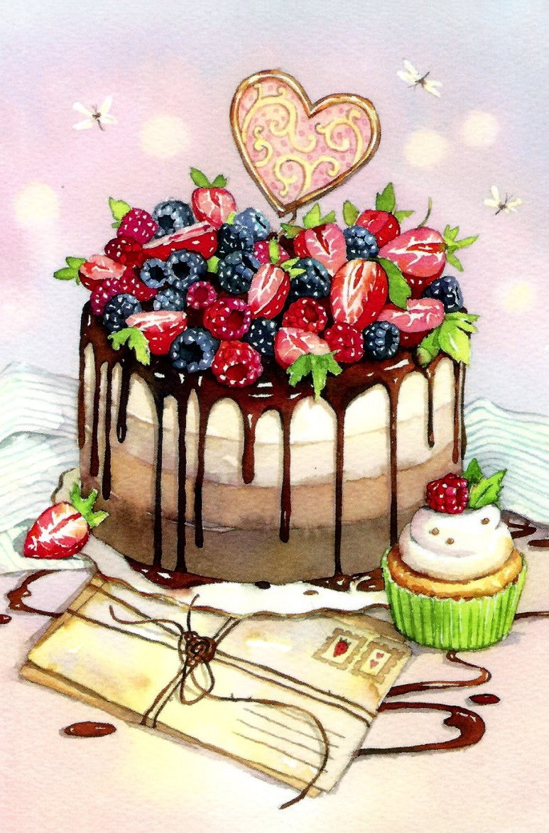 Открытки с днём рождения с тортом