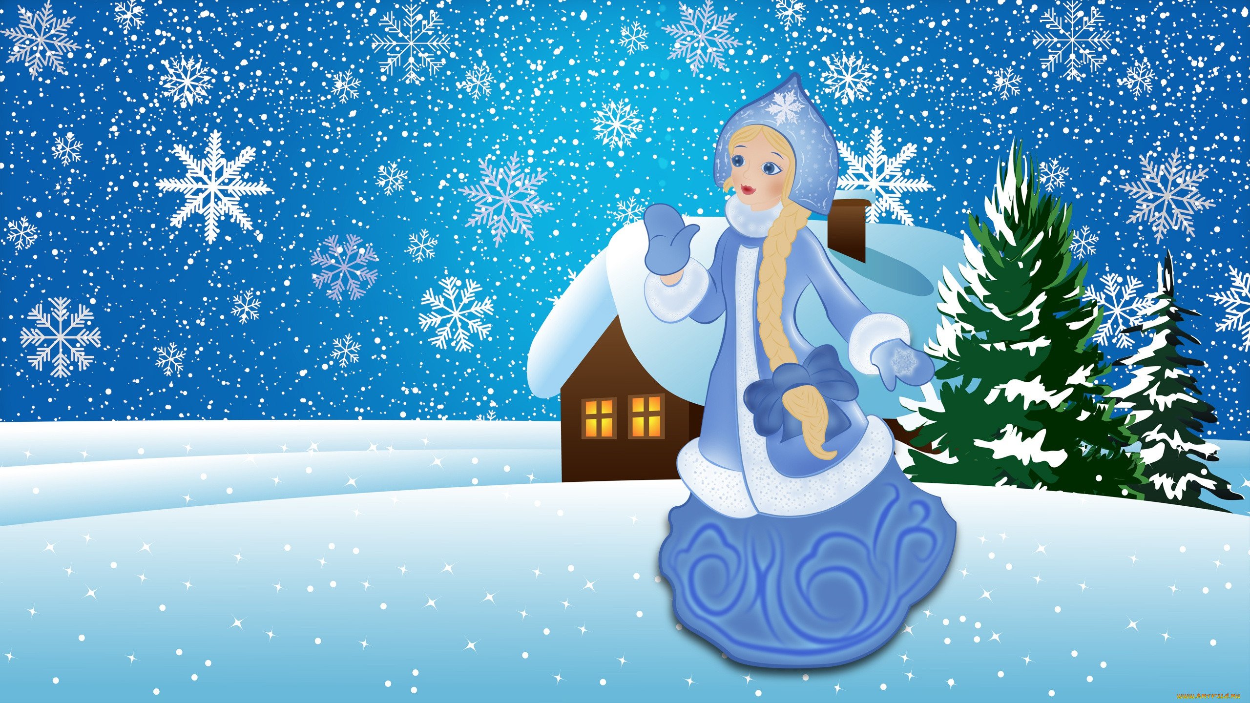 Сказка ледяная внучка. Новогодние картинки детские. Сказочный новогодний фон. Фон новый год детский. Снегурочка со снежинками.