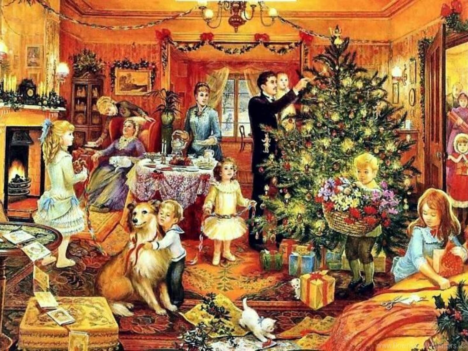 Новый год старые времена. Рождественские традиции. Рождество семейный праздник. Рождество живопись.
