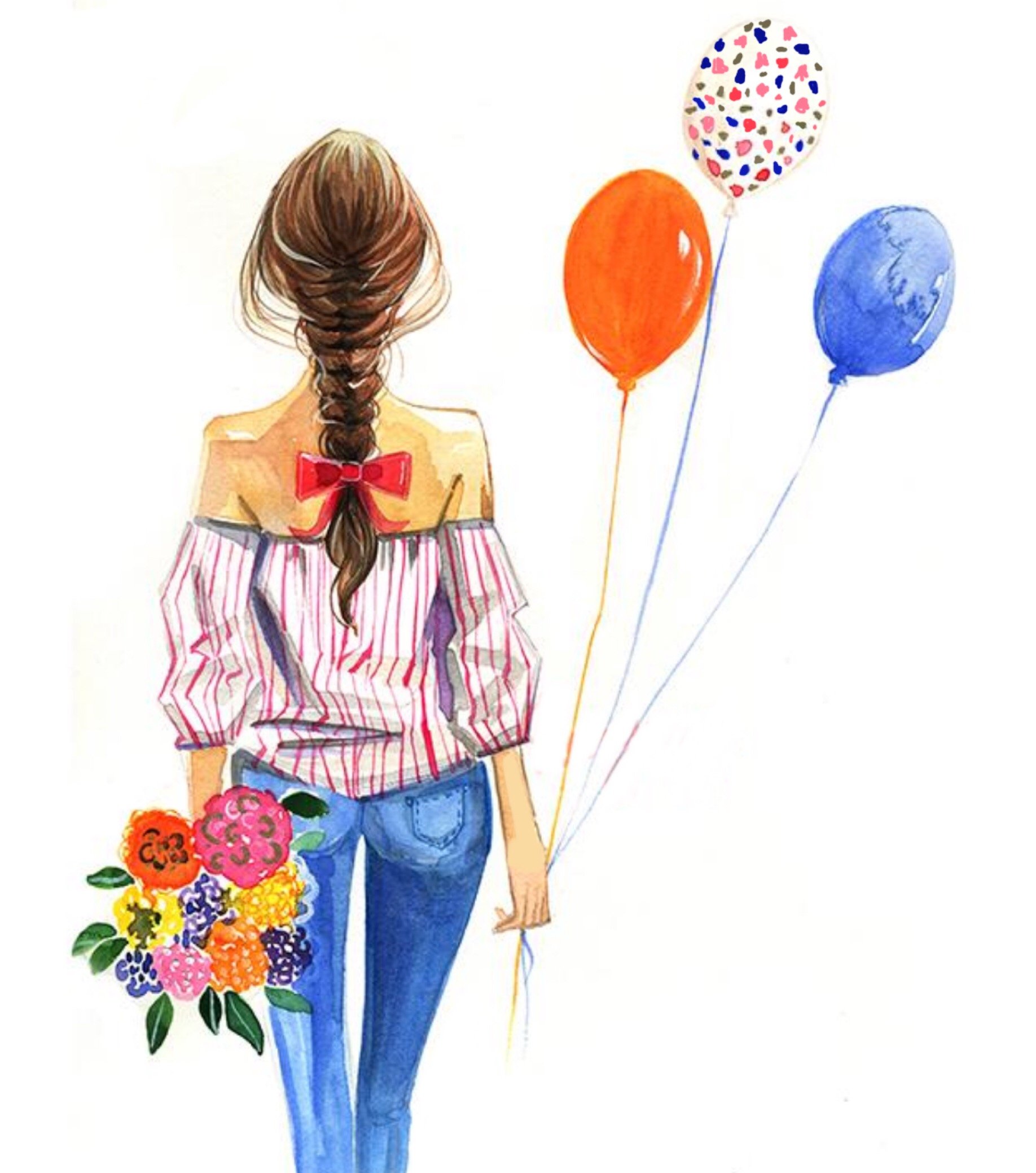 Модные иллюстрации девушек с шариками